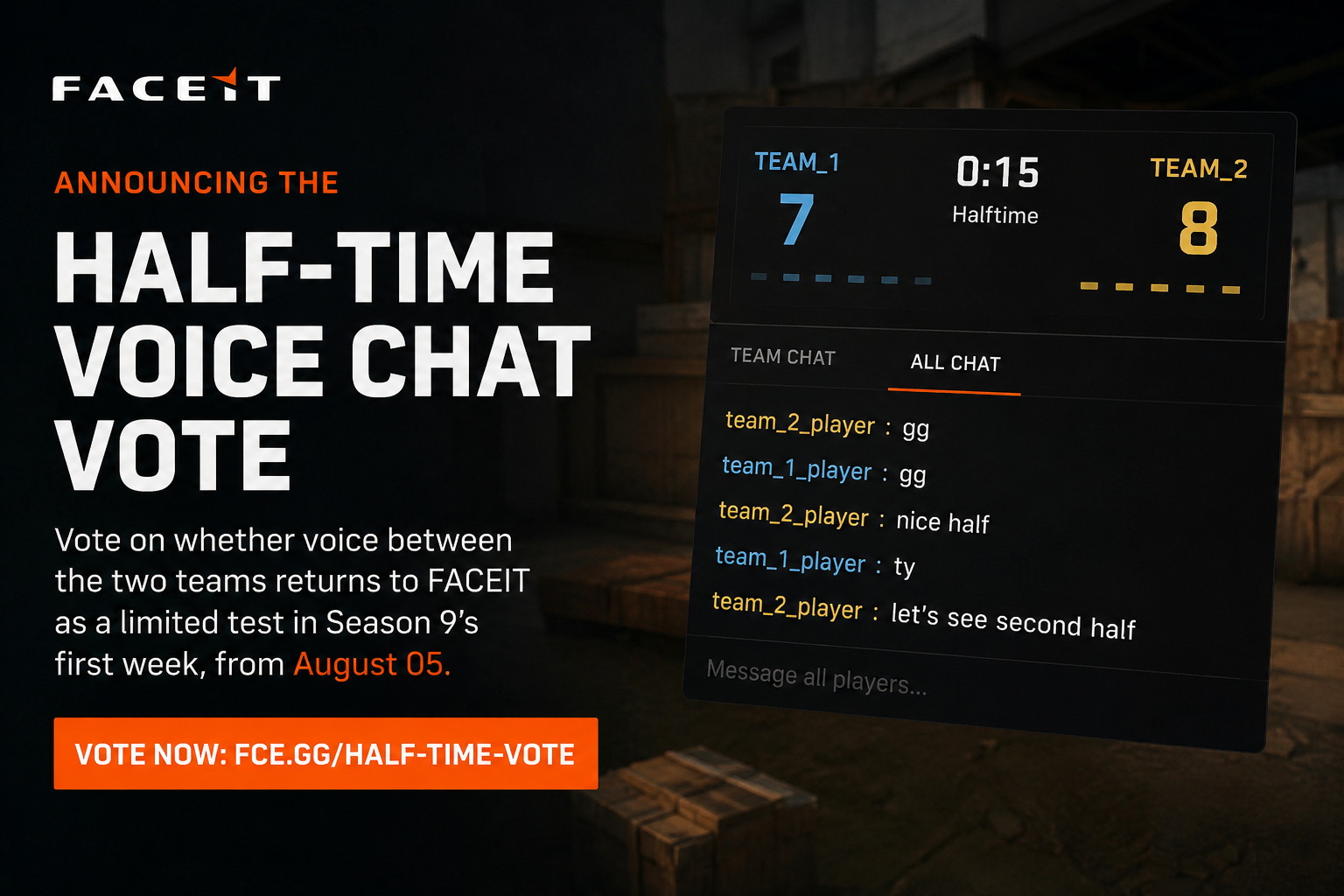 FACEIT Launches Half-Time Voice Chat Vote Ahead of Season 9 Limited Test